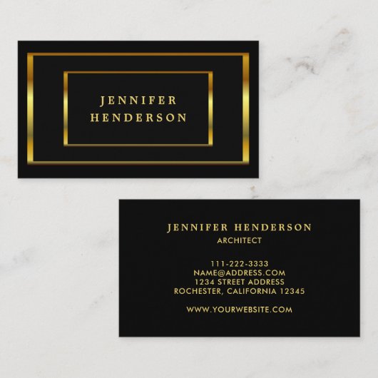 Moderne, stijlvolle, zwarte en goudprofessionele v visitekaartje (Voorkant / Achterkant)