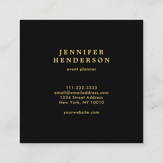 Moderne, stijlvolle zwarte en goudprofessionele vo vierkante visitekaartje (Achterkant)