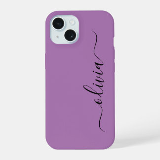 Moderne stijlvolle zwarte en paarse monogram iPhone 15 case