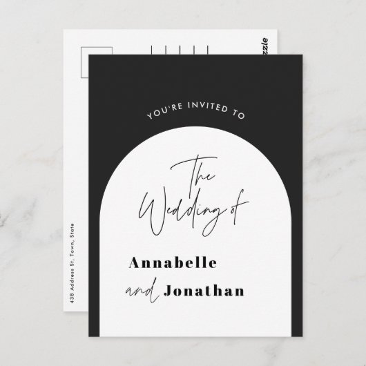 moderne, stijlvolle, zwarte en witte bruiloft briefkaart (Voorkant / Achterkant)