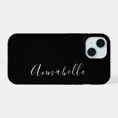 Moderne stijlvolle zwarte en witte monogram iPhone 15 case (Achterkant horizontaal)