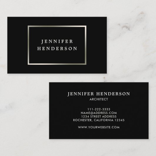 Moderne, stijlvolle, zwarte en zilverkleurige prof visitekaartje (Voorkant / Achterkant)