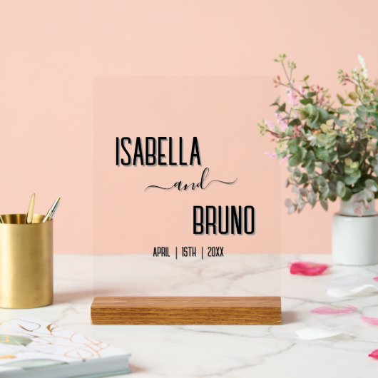 Moderne, stijlvolle zwarte gepersonaliseerde tekst acryl bord (Huwelijk)