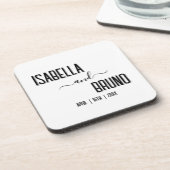 Moderne, stijlvolle zwarte gepersonaliseerde tekst bier onderzetter (Linkerzijde)