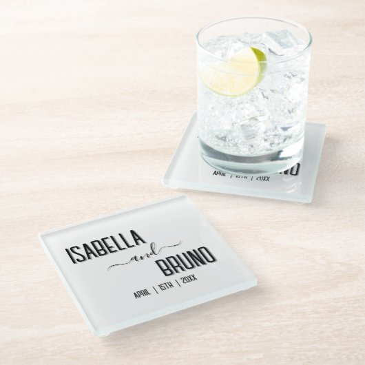 Moderne, stijlvolle zwarte gepersonaliseerde tekst glazen onderzetter (Schuin)