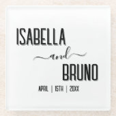 Moderne, stijlvolle zwarte gepersonaliseerde tekst glazen onderzetter (Voorkant)