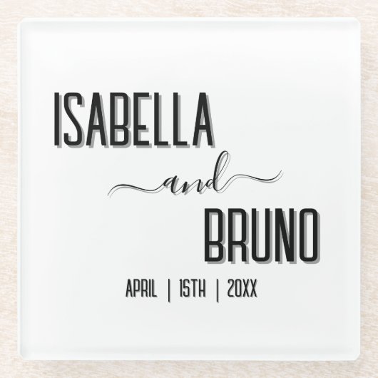 Moderne, stijlvolle zwarte gepersonaliseerde tekst glazen onderzetter (Voorkant)