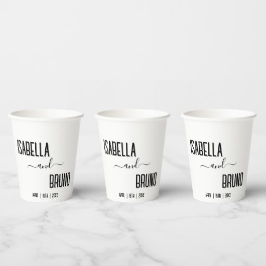 Moderne, stijlvolle zwarte gepersonaliseerde tekst papieren bekers (Multi)