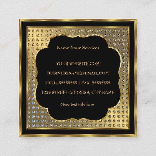 Moderne, stijlvolle, zwarte gouden metalen blik vierkante visitekaartje (Achterkant)