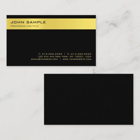 Moderne, stijlvolle zwarte gouden minimumlaag visitekaartje (Voorkant / Achterkant)