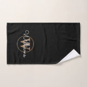 Moderne stijlvolle zwarte gouden monogram script n handdoek (Handdoek)