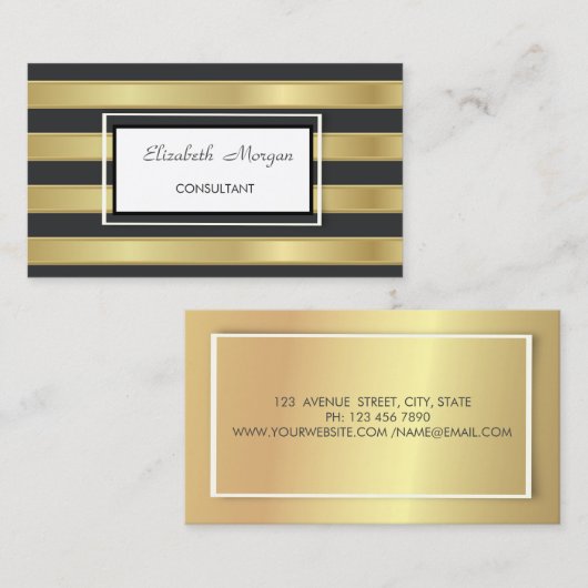Moderne, stijlvolle, zwarte gouden strepen visitekaartje (Voorkant / Achterkant)
