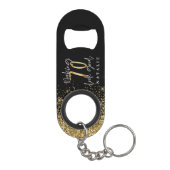 Moderne, stijlvolle zwarte & goudglitter 70ste ver mini flessenopener (Achterkant)
