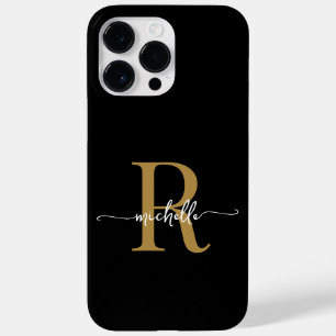 Moderne, stijlvolle zwarte goudmonogram Initiaal v Case-Mate iPhone 14 Pro Max Hoesje