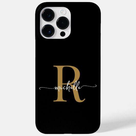 Moderne, stijlvolle zwarte goudmonogram Initiaal v Case-Mate iPhone Case (Achterkant)