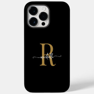 Moderne, stijlvolle zwarte goudmonogram Initiaal v iPhone 14 Pro Max Hoesje