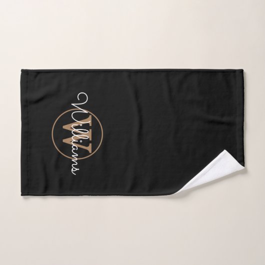 Moderne stijlvolle zwarte goudmonogram-naam handdoek (Handdoek)