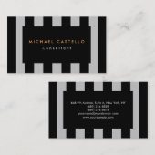 Moderne, stijlvolle zwarte grijs Striped Professio Visitekaartje (Voorkant / Achterkant)