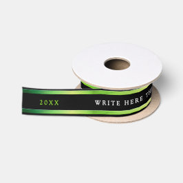 Moderne stijlvolle zwarte groene streep witte typo satijnen lint