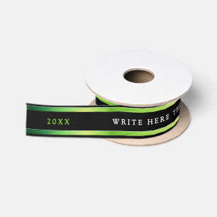 Moderne stijlvolle zwarte groene streep witte typo satijnen lint