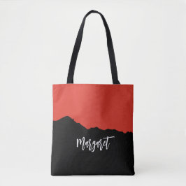 Moderne stijlvolle zwarte & oranje monogram naam T Tote Bag