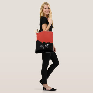 Moderne stijlvolle zwarte & oranje monogram naam T Tote Bag