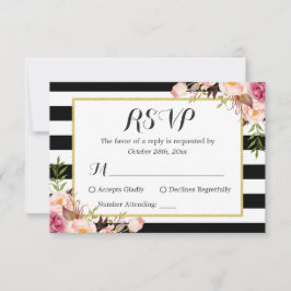 Moderne, stijlvolle zwarte strepen Floral RSVP