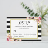 Moderne, stijlvolle zwarte strepen Floral RSVP (Staand voorkant)