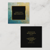Moderne, stijlvolle zwarte turquiose goudprofessio vierkante visitekaartje (Voorkant / Achterkant)