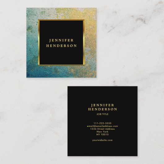 Moderne, stijlvolle zwarte turquiose goudprofessio vierkante visitekaartje (Voorkant / Achterkant)
