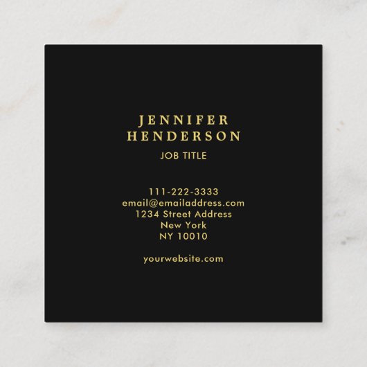 Moderne, stijlvolle zwarte turquiose goudprofessio vierkante visitekaartje (Achterkant)