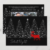 Moderne Stille Nacht Rendier & Bomen Foto Zwart Feestdagenkaart (Voorkant / Achterkant)