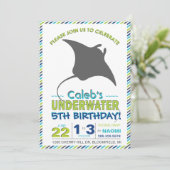 Moderne Sting Ray Navy Blauwe en Groene Uitnodigin Kaart (Staand voorkant)