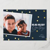 Moderne Stippen blauw kerstgoud Folie Feestdagenkaart (Voorkant)