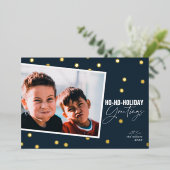 Moderne Stippen blauw kerstgoud Folie Feestdagenkaart (Staand Voorkant)