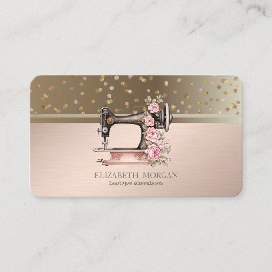 Moderne Stippen Confetti Bloemennaaimachine Visitekaartje (Voorkant)