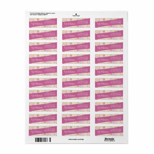 Moderne Stippen en cirkels roze diagonaal lint Etiket (Full Sheet)