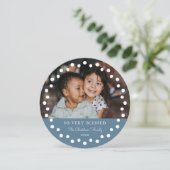 Moderne Stippen Frame Blauwe Versiering 2 Foto Feestdagenkaart (Staand voorkant)