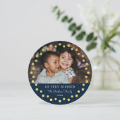 Moderne Stippen Frame Ornament Goud Navy 2 Foto Feestdagenkaart (Staand voorkant)