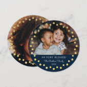 Moderne Stippen Frame Ornament Goud Navy 2 Foto Feestdagenkaart (Voorkant / Achterkant)