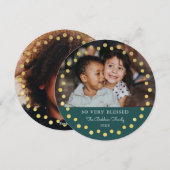 Moderne Stippen Frame Ornament Goud Teal 2 Foto Feestdagenkaart (Voorkant / Achterkant)