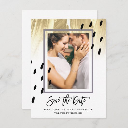 Moderne Stippen met penseelstreken Bewaar de datum Uitnodiging Briefkaart (Voorkant / Achterkant)