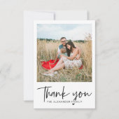 Moderne Stippen Teal en Witte Dank Je Script Foto Bedankkaart (Voorkant)