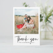 Moderne Stippen Teal en Witte Dank U Script Foto Bedankkaart (Staand voorkant)