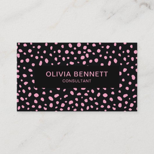 Moderne Stippen Zwart Roze Visitekaartje (Voorkant)