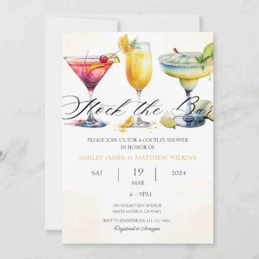 Moderne Stock de Bar Cocktail Koppels Co-Ed Douche Kaart (Voorkant)