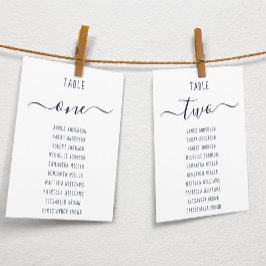Moderne stoelkaart in Navyblauw schrift met witte