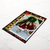 Moderne Stoere Geruite Blij & Kerst Familie Foto Folie Feestdagenkaart (Gedraaid)