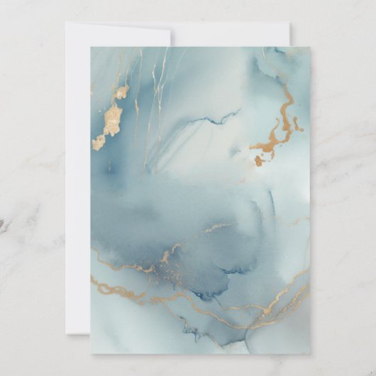 Moderne Stof Blauw Gouden Oceaangolven Strand Brui Kaart (Achterkant)