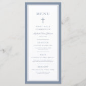 Moderne Stof Blauw Kruis Jongen Eerste Communie Menu (Voorkant)